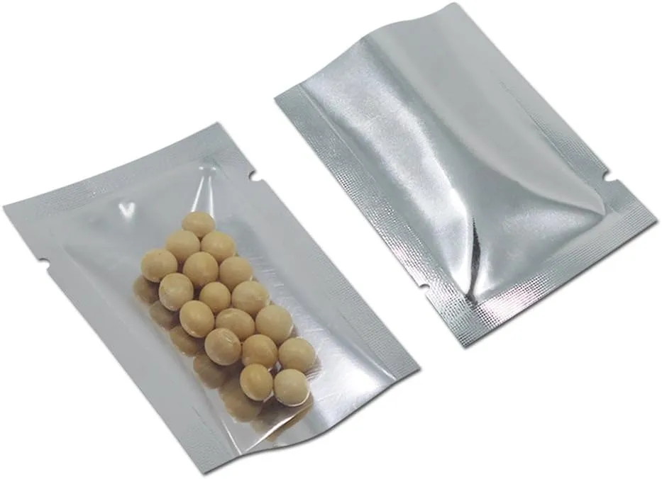 Silver Aluminum Foil Pouch Heat Seal Front Window Plastic Mini Open Top Flat Vacuum Packaging Mylar Bag Food Small Sample Mylar Storage with Tear Notch (100, 12x17cm (4.7x6.7 inch))