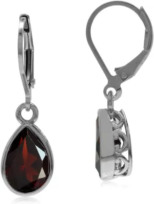 Silvershake 10X7mm Pear Shape Birthstone Gemstones White Gold Plated or Yellow Gold Plated 925 Sterling Silver Heart Victorian Style Drop Dangle Leverback Earrings Jewelry for Women