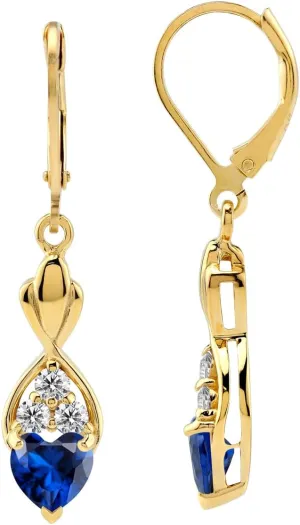 Silvershake 6MM Birthstone Gemstones White Gold Plated or Yellow Gold Plated 925 Sterling Silver Infinity Heart Leverback Drop Dangle Earrings Jewelry for Women