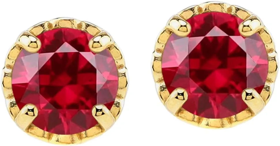 Silvershake 6MM Round Shape Birthstone Gemstones Black Rhodium Plated or Yellow Gold Plated 925 Sterling Silver Heart Victorian Style Stud/Post Earrings Jewelry for Women Business Attire
