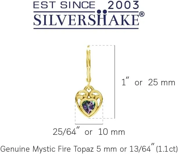 Silvershake Genuine Heart Shape Gemstone 925 Sterling Silver Filigree Leverback Earrings