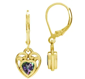 Silvershake Genuine Heart Shape Gemstone 925 Sterling Silver Filigree Leverback Earrings