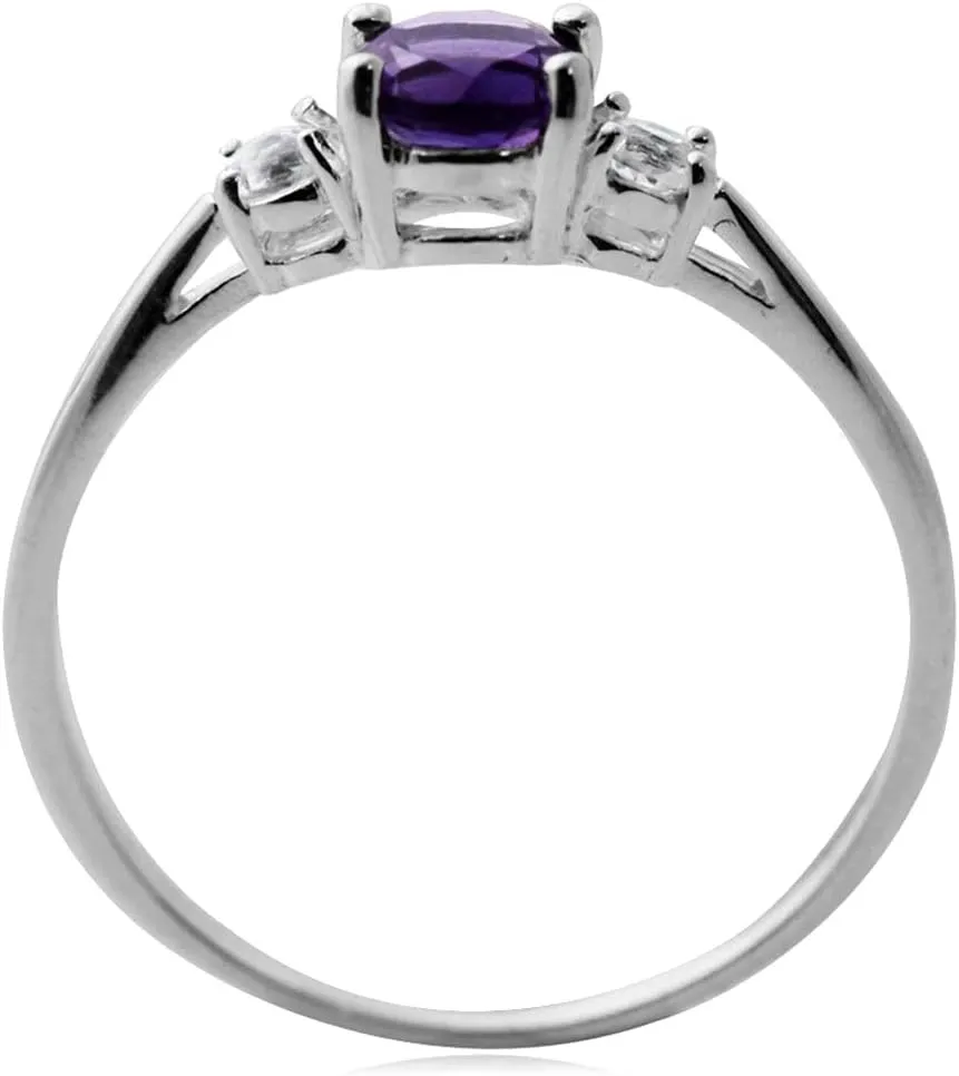 Silvershake Petite Round Shape Gemstone White Gold Plated or Yellow Gold Plated 925 Sterling Silver Promise Ring Jewelry for Women or Teens