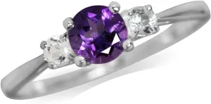 Silvershake Petite Round Shape Gemstone White Gold Plated or Yellow Gold Plated 925 Sterling Silver Promise Ring Jewelry for Women or Teens