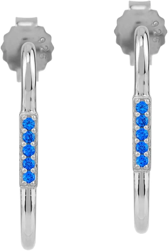 Silvershake White Gold Plated 925 Sterling Silver Minimalist Trendy J Hoop Stud Post Gemstone Earrings Jewelry for Women