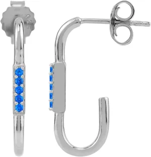 Silvershake White Gold Plated 925 Sterling Silver Minimalist Trendy J Hoop Stud Post Gemstone Earrings Jewelry for Women
