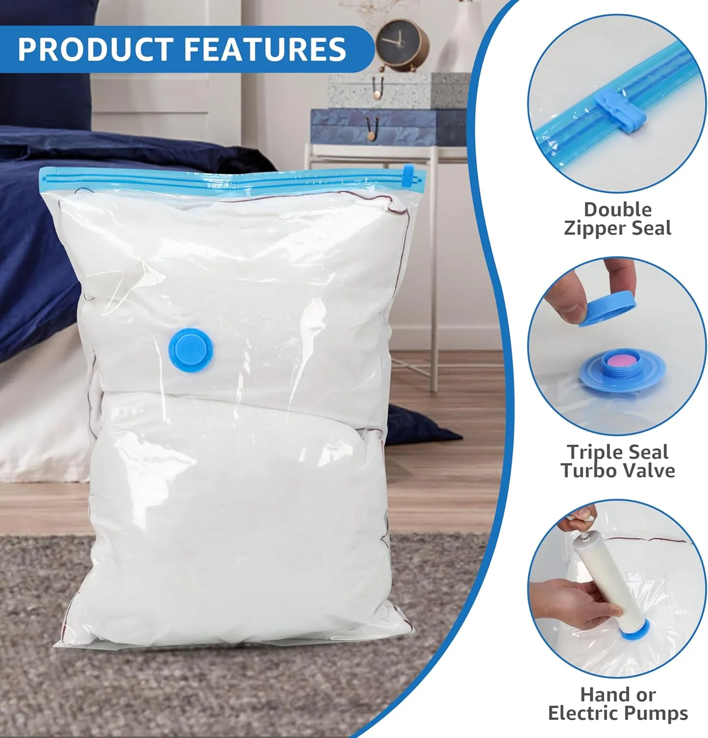 Simple Deluxe 12 Jumbo Space Saver Bags, Vacuum Storage Bags, Vacuum Seal Bags for Quilts and Blankets Storage, with Hand Pump