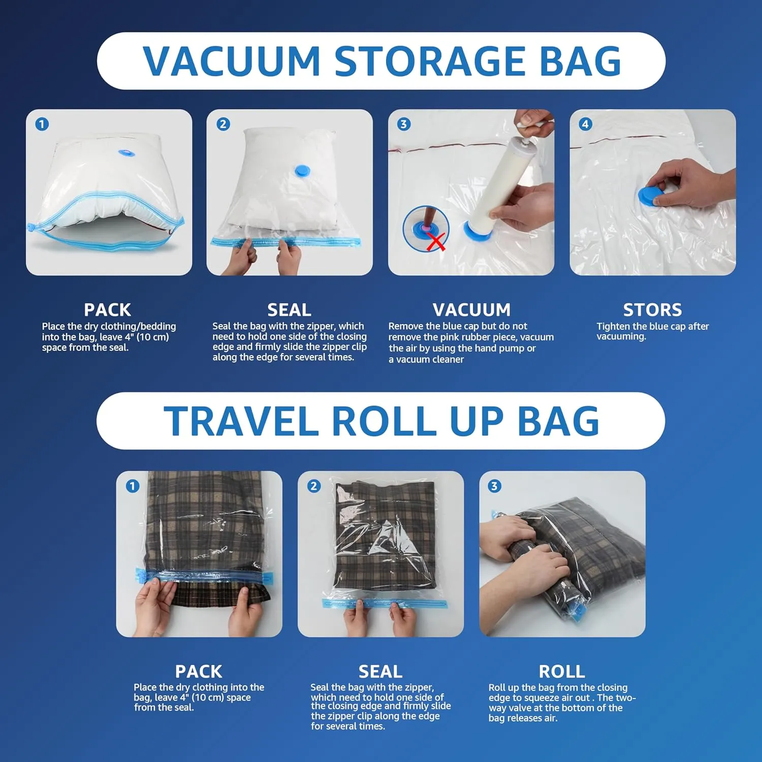 Simple Deluxe 12 Jumbo Space Saver Bags, Vacuum Storage Bags, Vacuum Seal Bags for Quilts and Blankets Storage, with Hand Pump