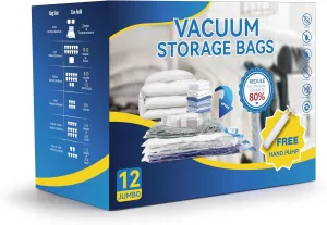 Simple Deluxe 12 Jumbo Space Saver Bags, Vacuum Storage Bags, Vacuum Seal Bags for Quilts and Blankets Storage, with Hand Pump