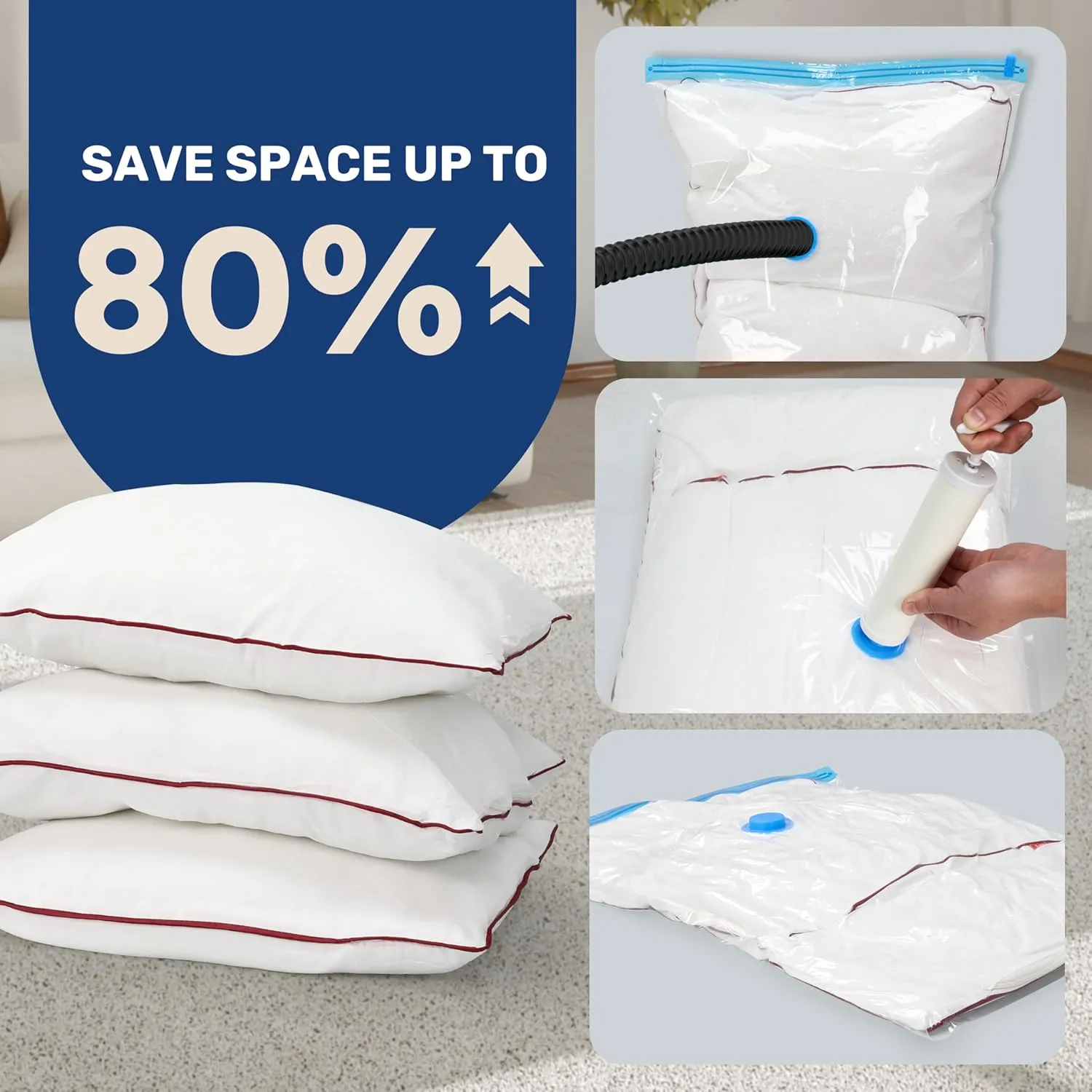 Simple Deluxe 30 Pack Vacuum Storage Bags, Compression Storage Bags, Space Saver Bags for Comforters, Blankets, Pillows and Clothes Storage, Hand Pump Included (5 Jumbo/5 L/5 M/5 S/5 Roll M/5 Roll S)