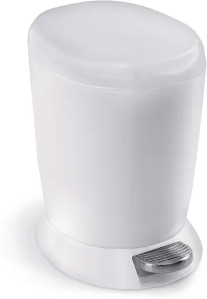 simplehuman 6 Liter / 1.6 Gallon Compact Plastic Round Bathroom Step Trash Can, White Plastic