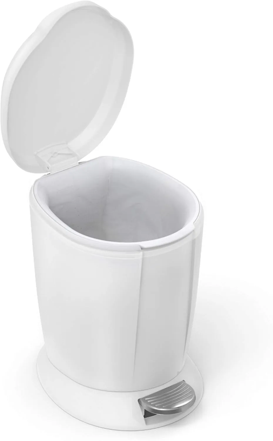 simplehuman 6 Liter / 1.6 Gallon Compact Plastic Round Bathroom Step Trash Can, White Plastic