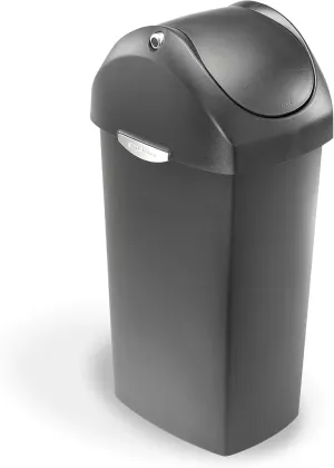 simplehuman 60 Liter / 16 Gallon Swing Lid Trash Can, Grey Plastic