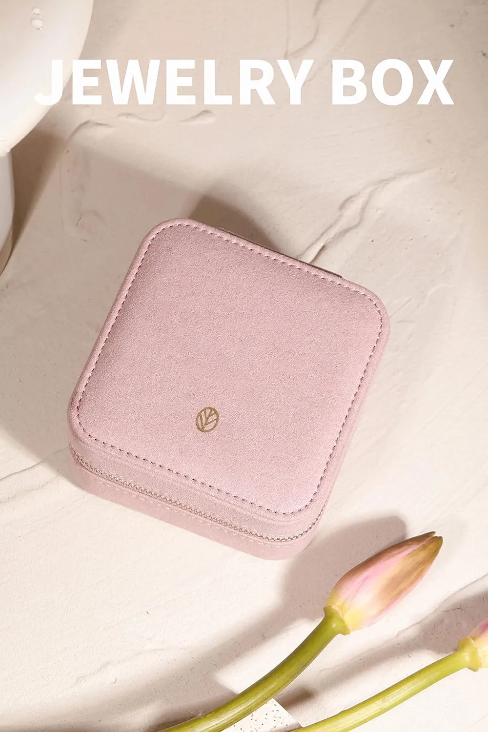 S.Leaf Travel Jewelry Organizer Travel Jewelry Boxes for Women Small Jewelry Travel Case Box Portable Travel Jewelry Case Travel Case Mini Jewelry (05_Suede_Touch_Dust_Pink)