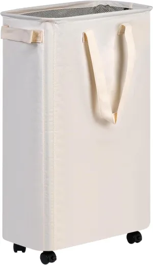 Slim Laundry Hamper with Wheels, Rolling Laundry Basket for Clothes, Small Laundry Basket for Bedroom, Dorm and Laundry Room, 48L (12.7 Gallons) Beige