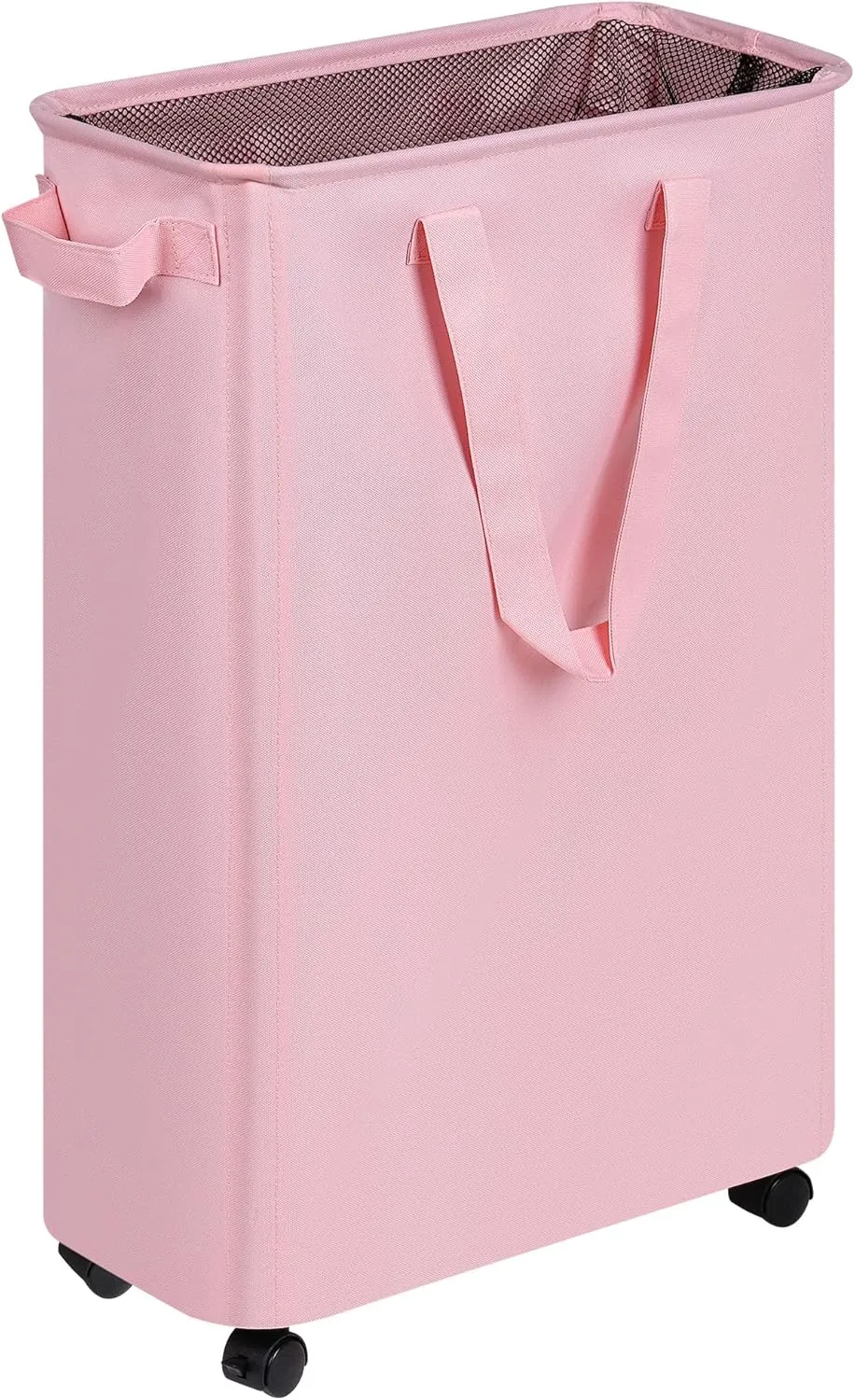 Slim Laundry Hamper with Wheels, Rolling Laundry Basket for Clothes, Small Laundry Basket for Bedroom, Dorm and Laundry Room, 48L (12.7 Gallons) Pink