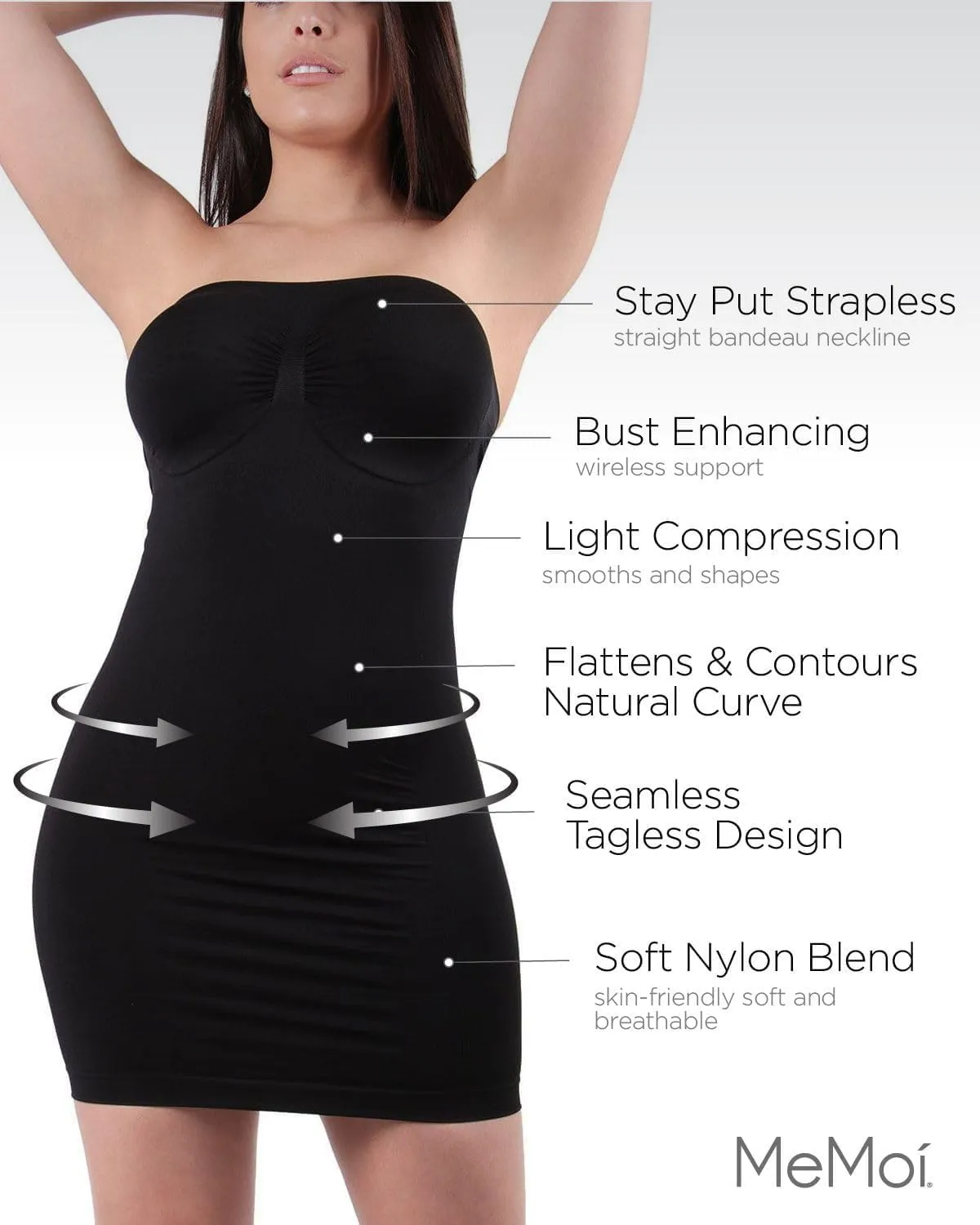 SlimMe Strapless Slips for Under Dresses, Women's Shapewear Slips, Comfortable and Breathable Tummy Control Slip - Sizes S-XL