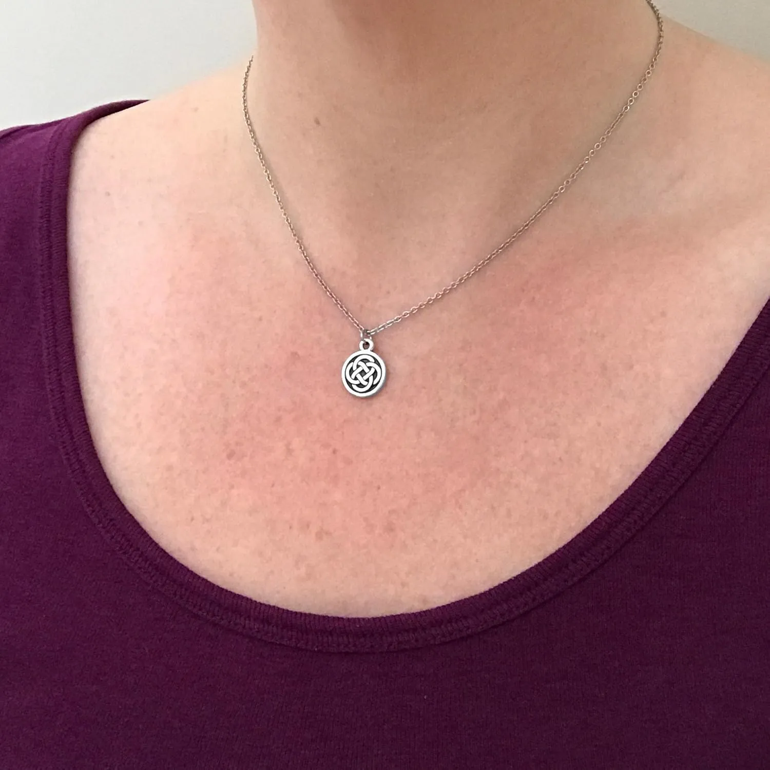 Small Celtic Knot Necklace Pewter Pendant Stainless Steel Chain (16-24 Inch)