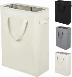 Small Laundry Hamper 45L – Slim Collapsible Hamper With Handles for Small Spaces (22 inches,Beige) – ZERO JET LAG