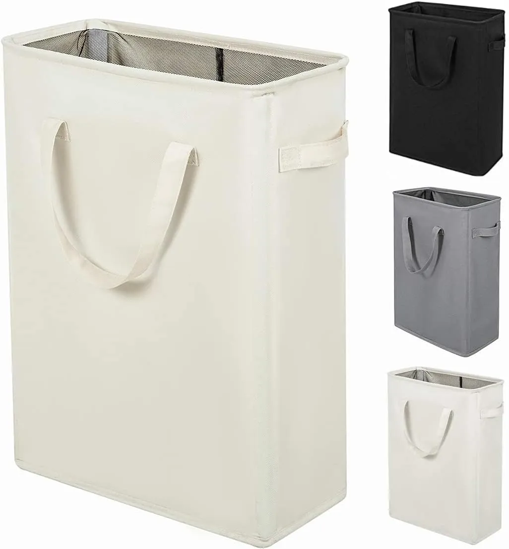 Small Laundry Hamper 45L – Slim Collapsible Hamper With Handles for Small Spaces (22 inches,Beige) – ZERO JET LAG
