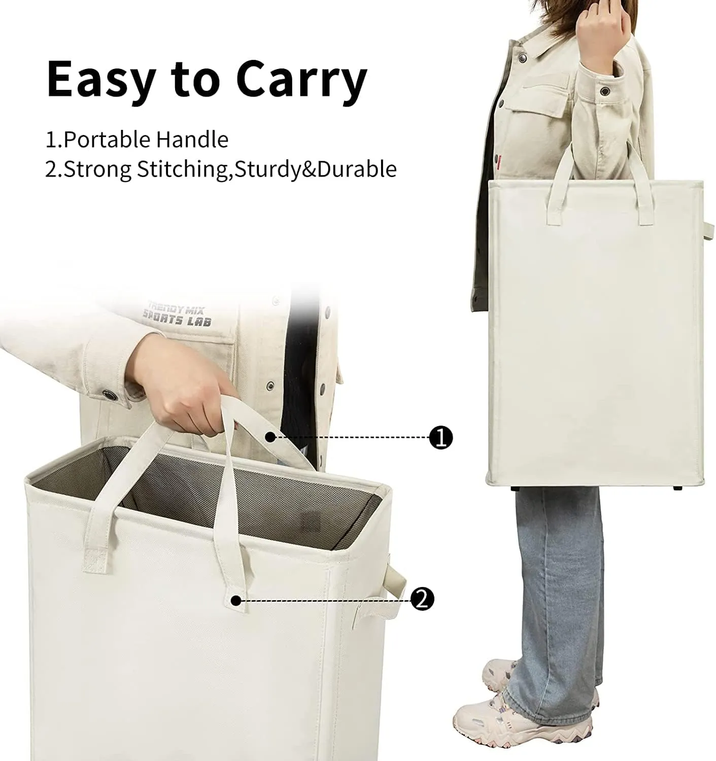 Small Laundry Hamper 45L – Slim Collapsible Hamper With Handles for Small Spaces (22 inches,Beige) – ZERO JET LAG