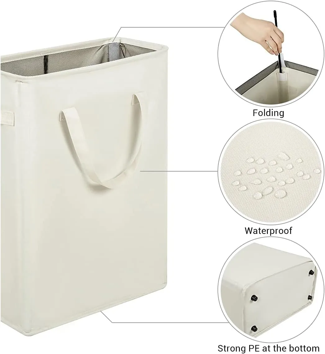 Small Laundry Hamper 45L – Slim Collapsible Hamper With Handles for Small Spaces (22 inches,Beige) – ZERO JET LAG
