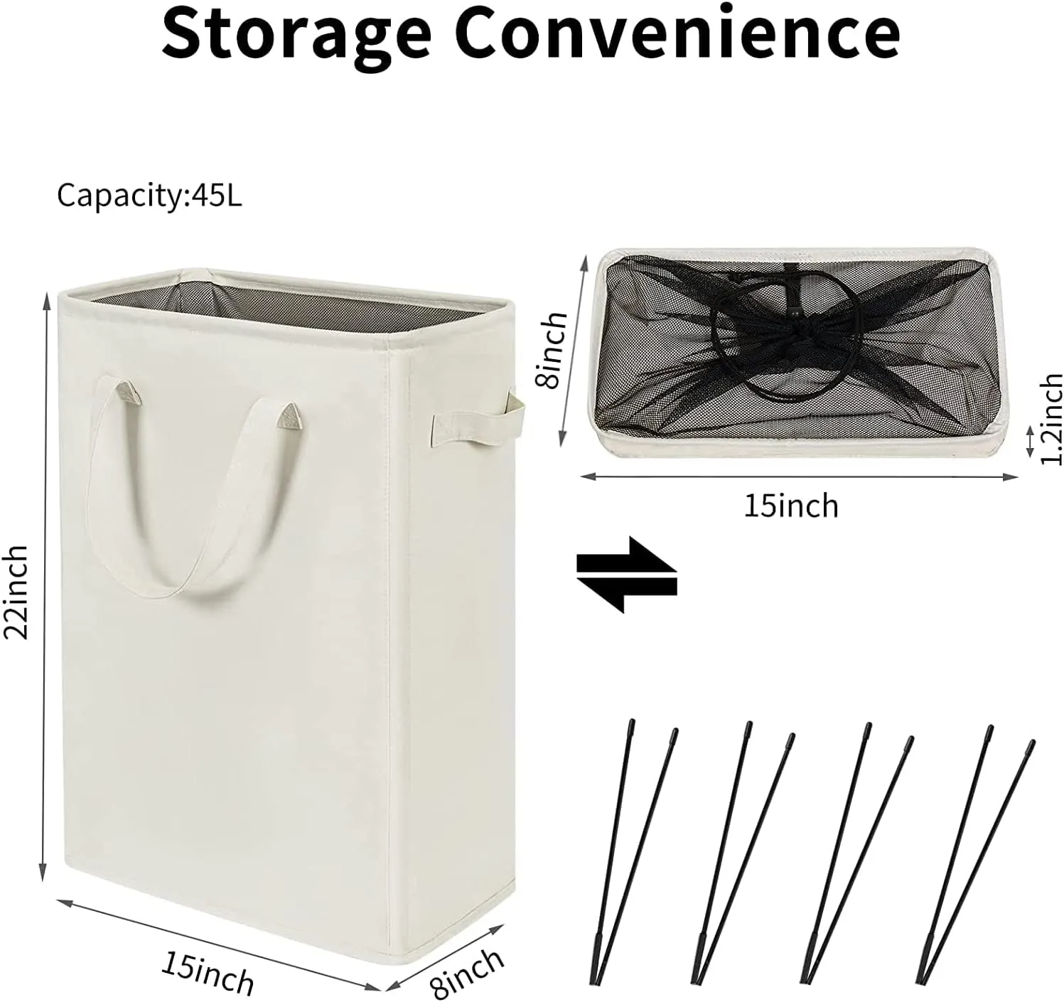 Small Laundry Hamper 45L – Slim Collapsible Hamper With Handles for Small Spaces (22 inches,Beige) – ZERO JET LAG