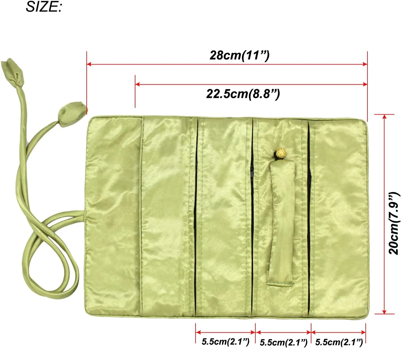 SmilerSmile Jewelry Travel Bag Embroidery Travel Jewelry Organizer with Tie Close Embroidered Flower Jewelry Roll for Women Girls (Flower Green)