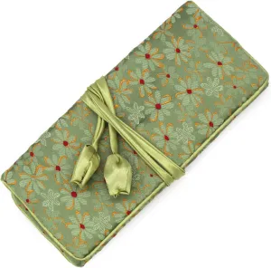 SmilerSmile Jewelry Travel Bag Embroidery Travel Jewelry Organizer with Tie Close Embroidered Flower Jewelry Roll for Women Girls (Flower Green)