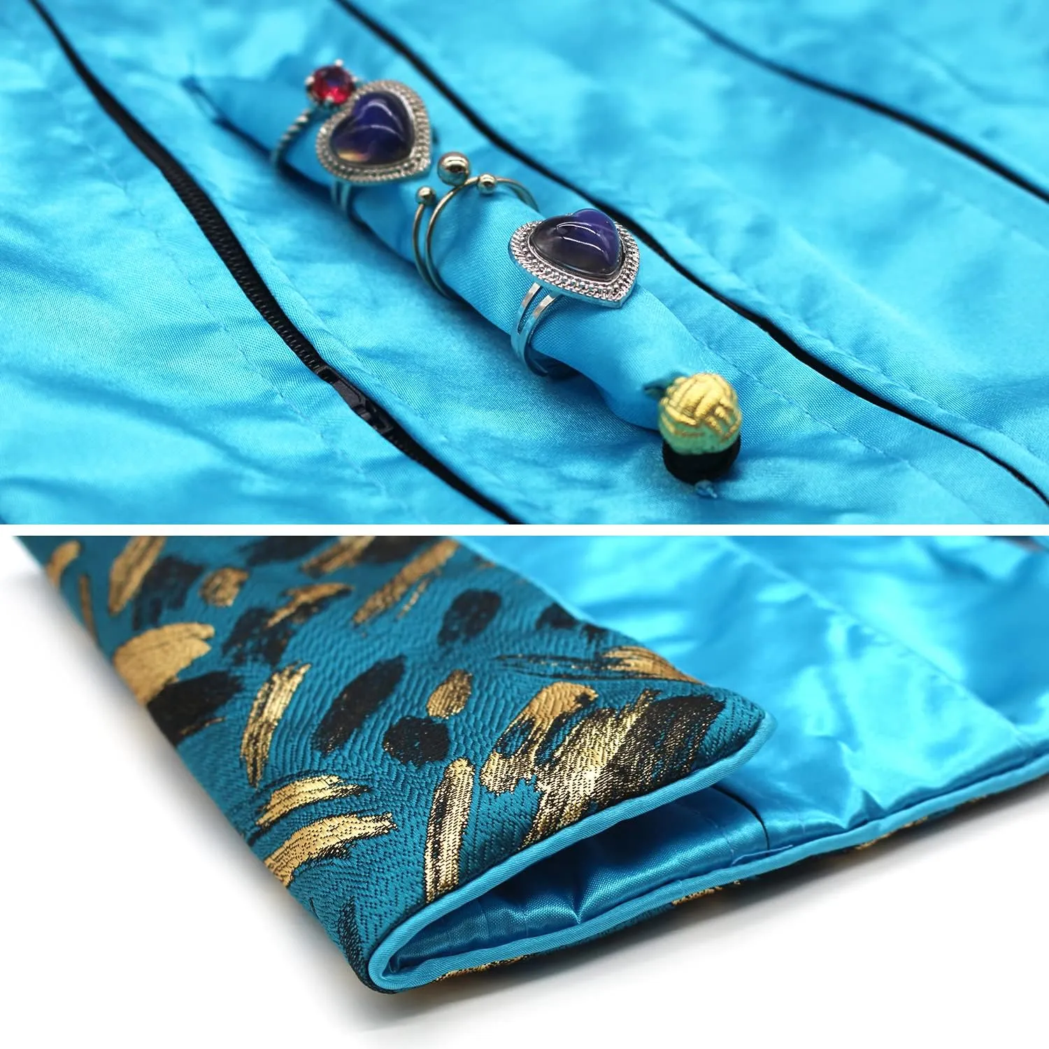 SmilerSmile Jewelry Travel Bag Embroidery Travel Jewelry Organizer with Tie Close Embroidered Flower Jewelry Roll for Women Girls (Pattern Lake)