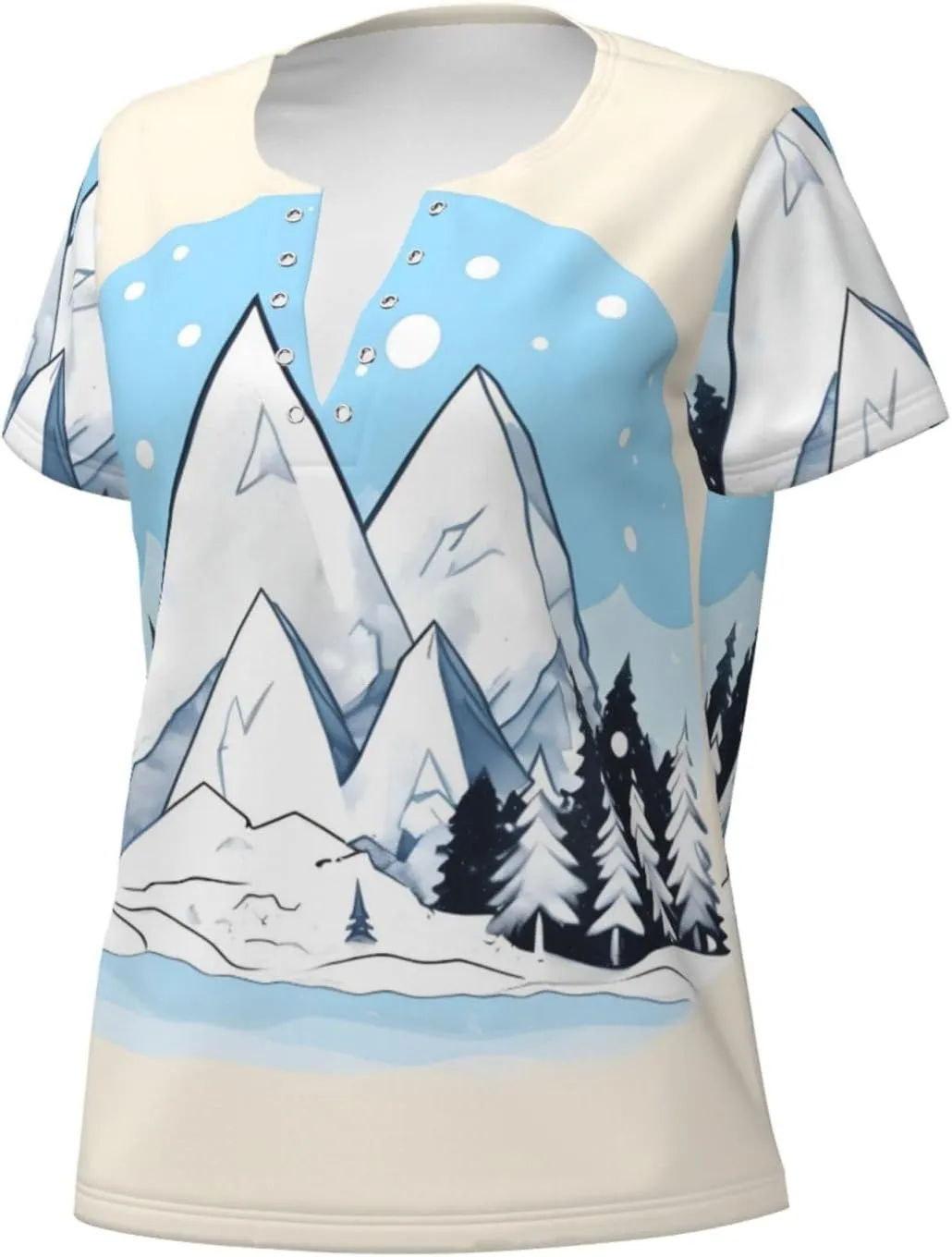 Snow-Capped Mountains Printed Women's Slim deep V-Neck Short-Sleeved, Yoga Running Training Clothes