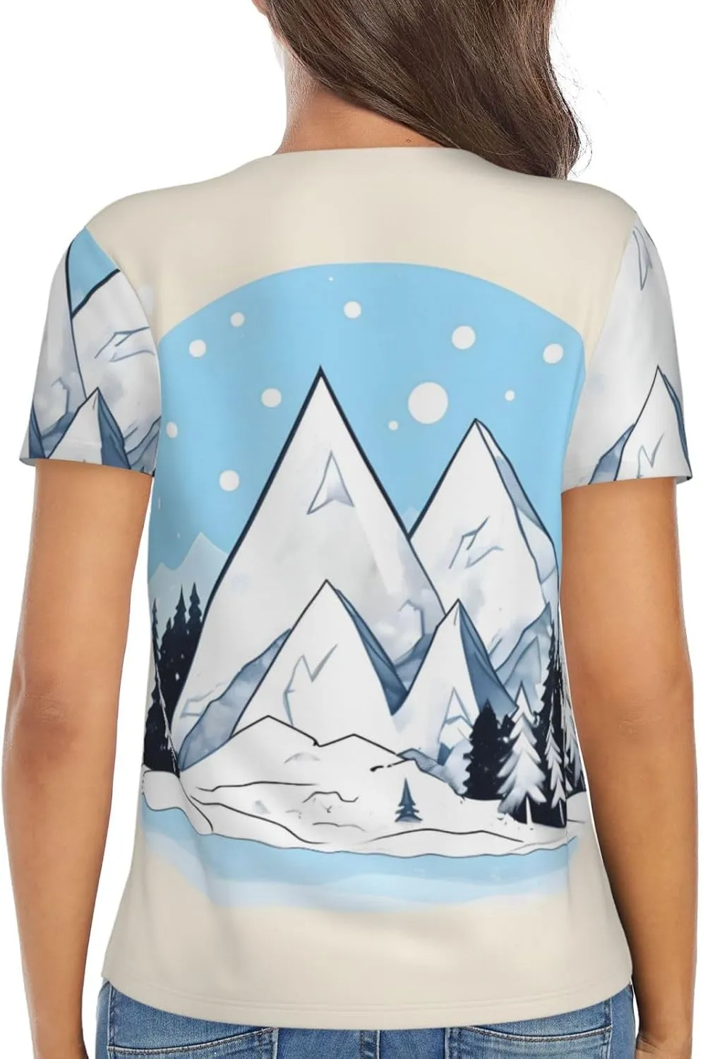 Snow-Capped Mountains Printed Women's Slim deep V-Neck Short-Sleeved, Yoga Running Training Clothes