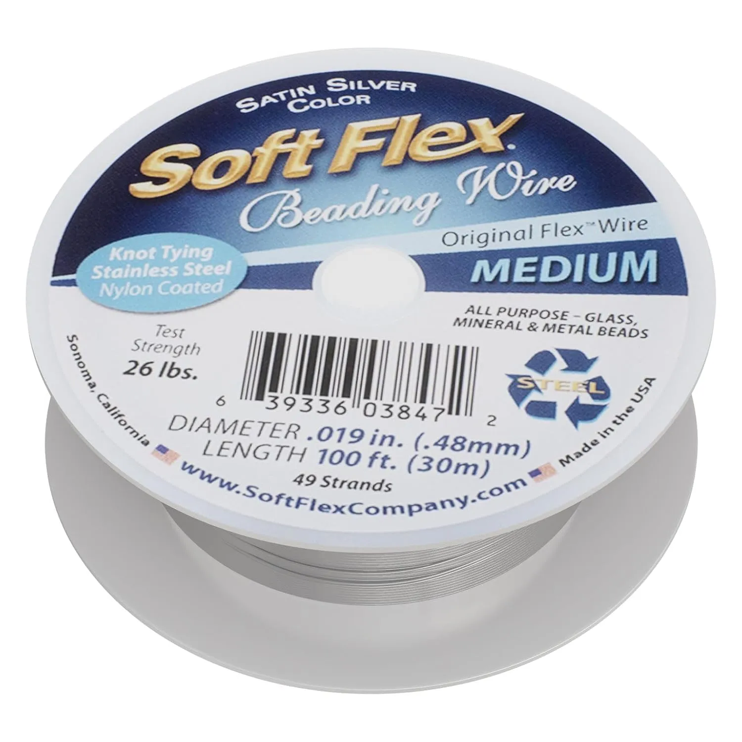 Soft Flex 49 Strand Beading Wire - Medium 0.19 Diameter - 100 Feet Nylon Design Wire