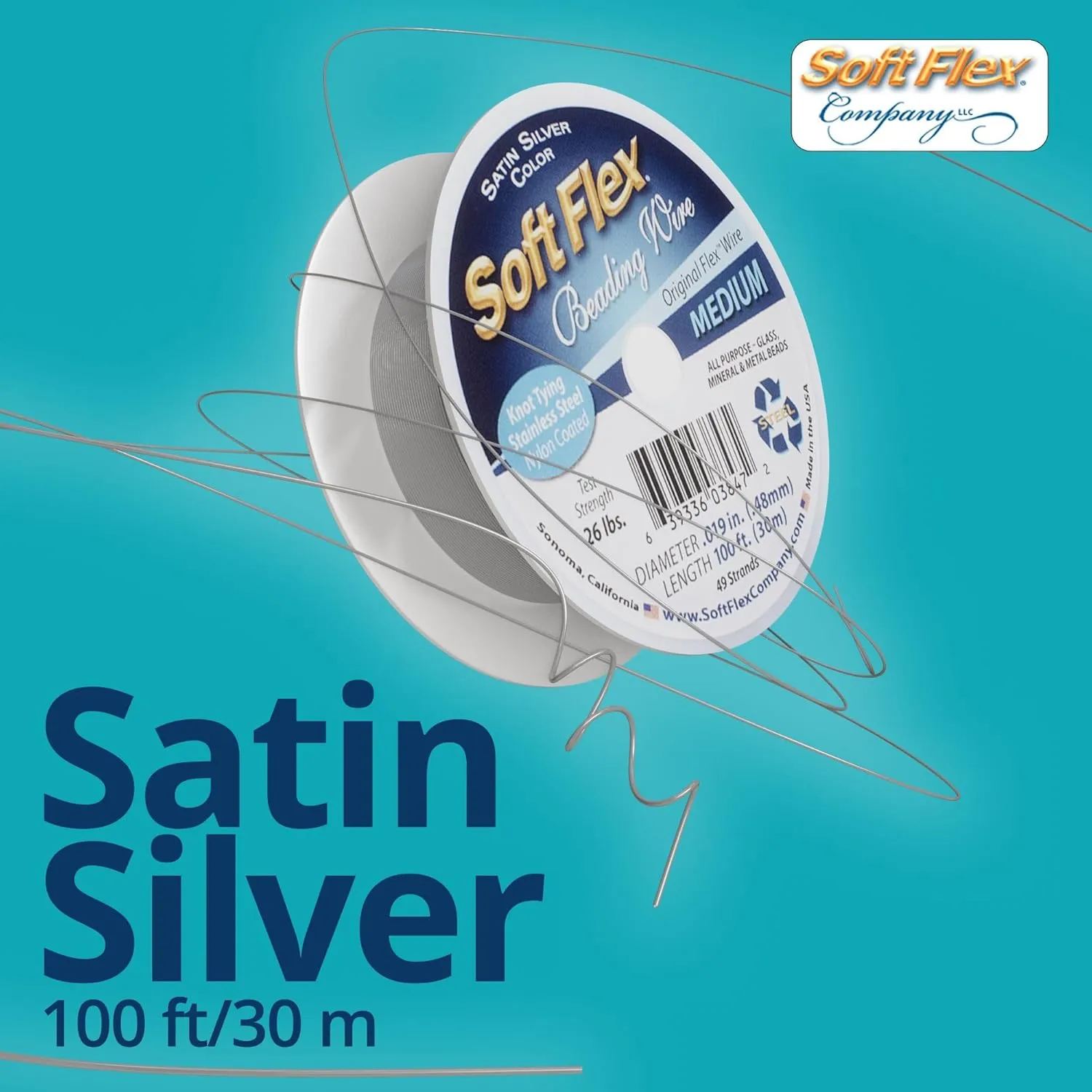 Soft Flex 49 Strand Beading Wire - Medium 0.19 Diameter - 100 Feet Nylon Design Wire