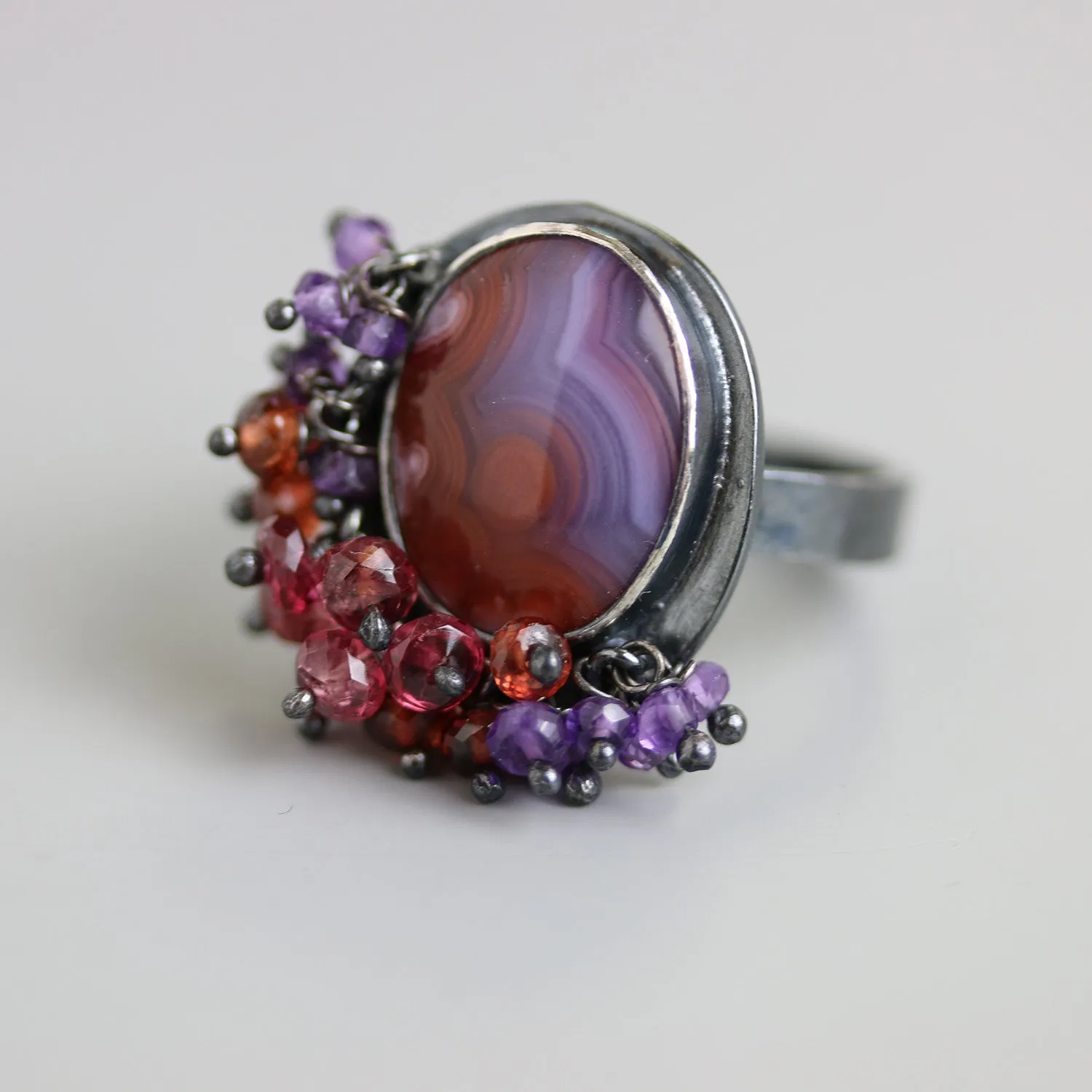 SOLD - Red and Violet Laguna Agate Ring. Size 7 1/2