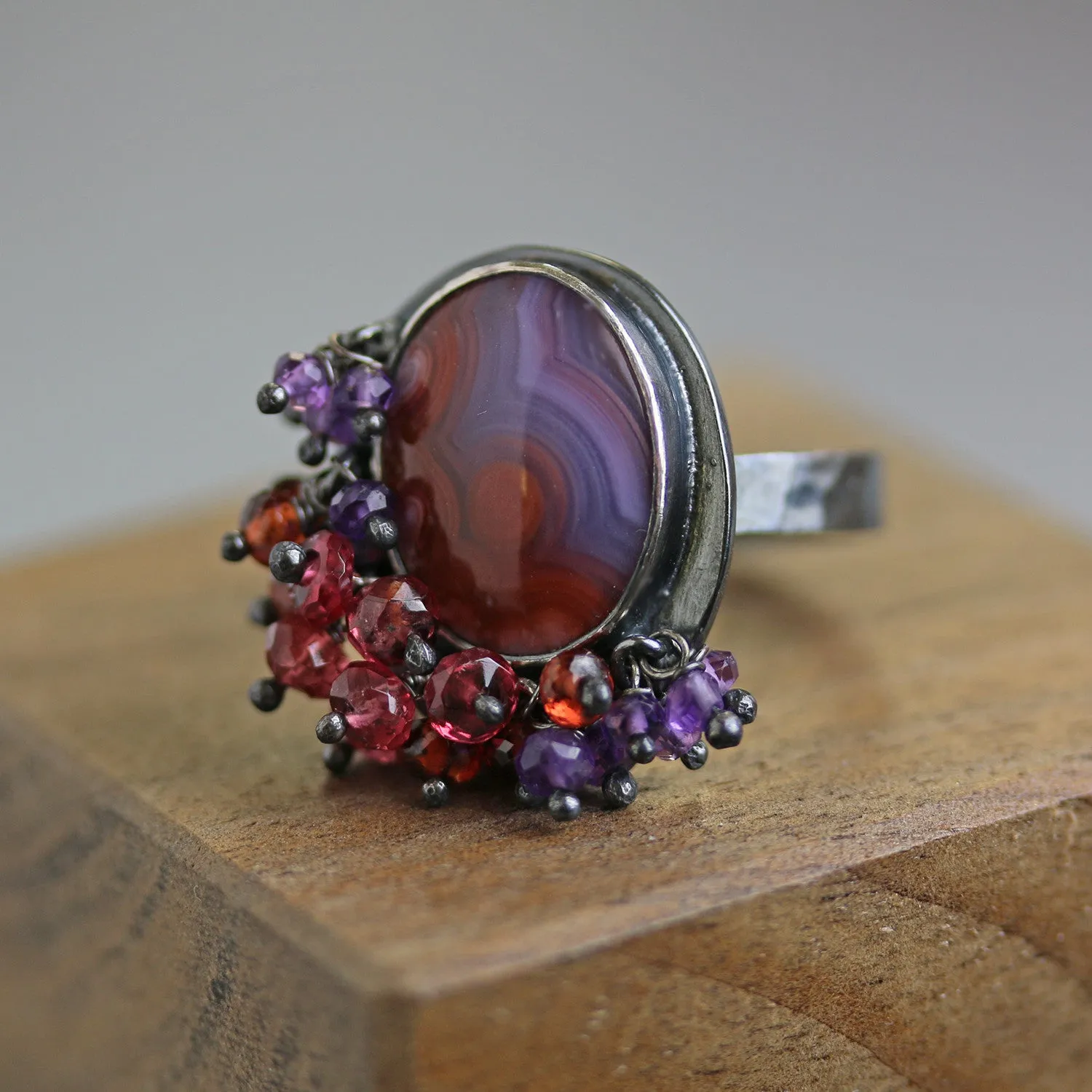 SOLD - Red and Violet Laguna Agate Ring. Size 7 1/2