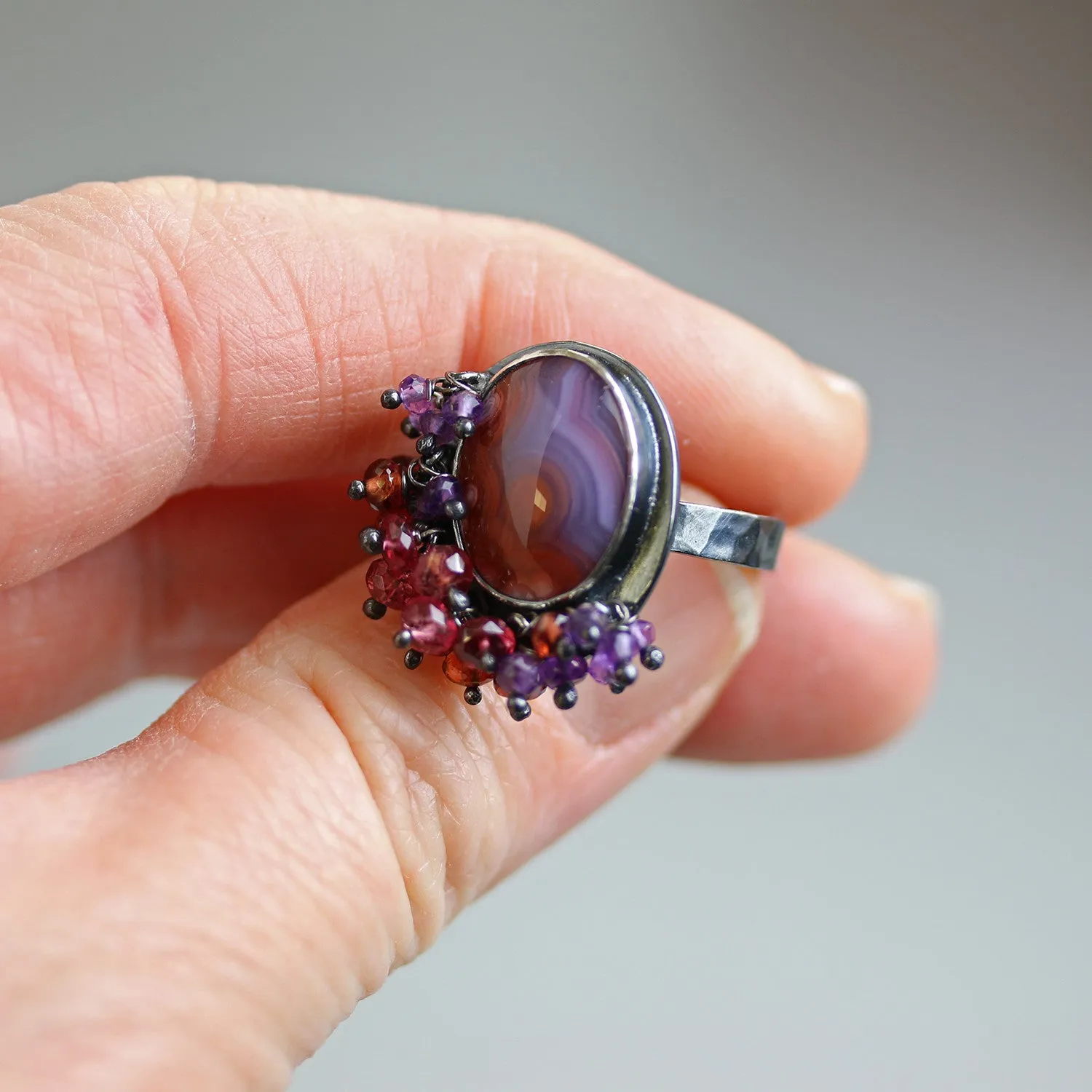 SOLD - Red and Violet Laguna Agate Ring. Size 7 1/2