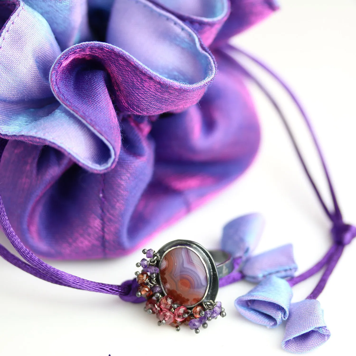 SOLD - Red and Violet Laguna Agate Ring. Size 7 1/2