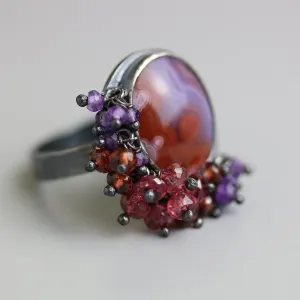 SOLD - Red and Violet Laguna Agate Ring. Size 7 1/2