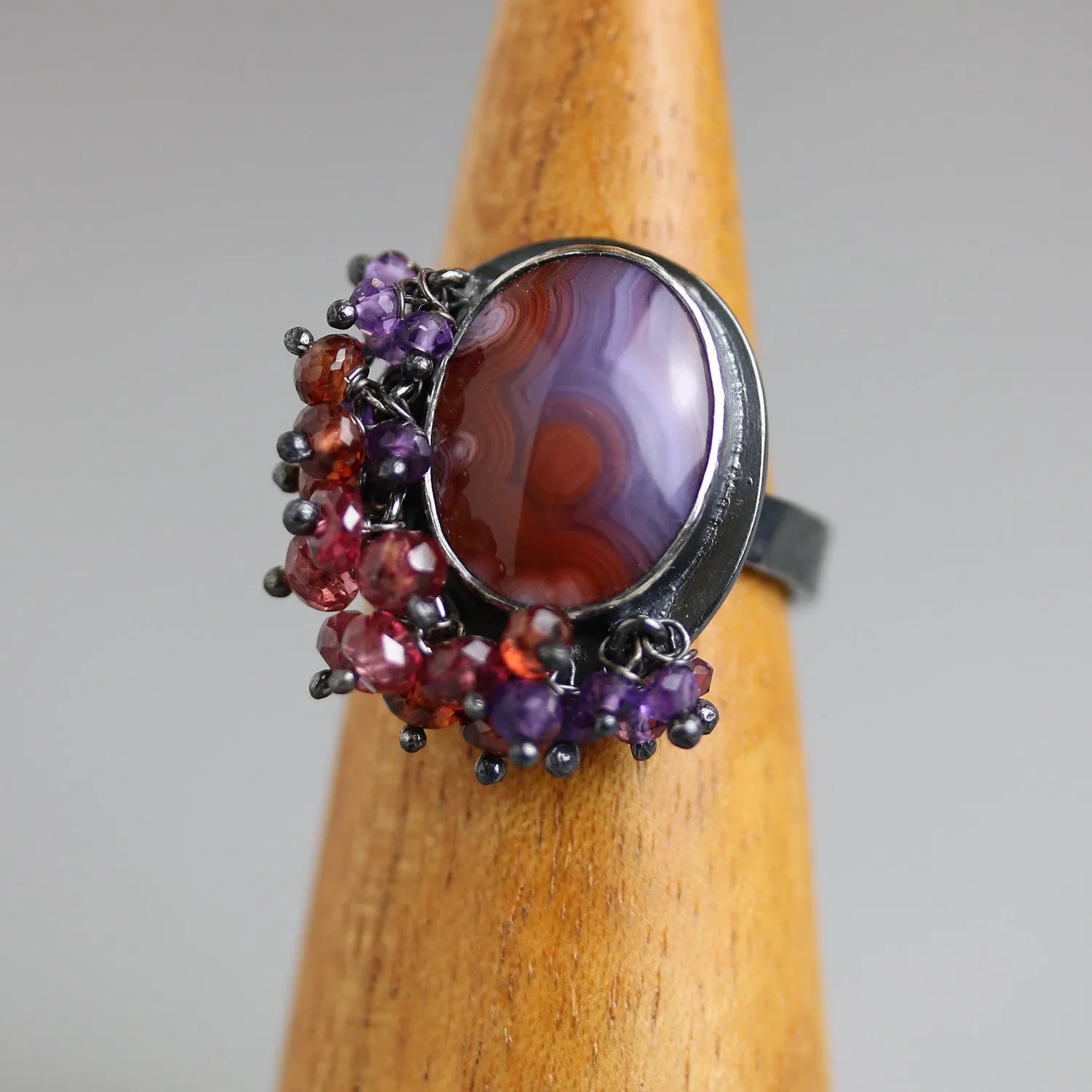 SOLD - Red and Violet Laguna Agate Ring. Size 7 1/2