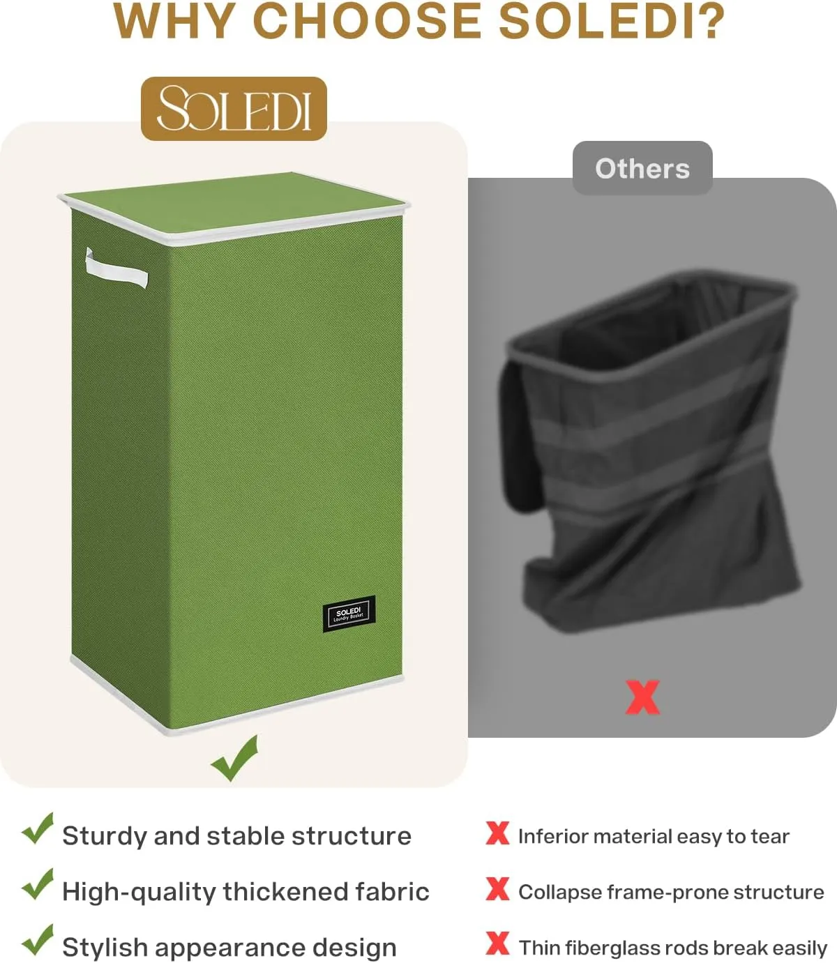 SOLEDI Laundry Hamper with Lid 100L Large & Tall Collapsible Laundry Basket, Clothes Hamper with Bag Removable Easy to Carry, Dirty Hampers for Bedroom, Bathroom, Dorm, College, Dark Green
