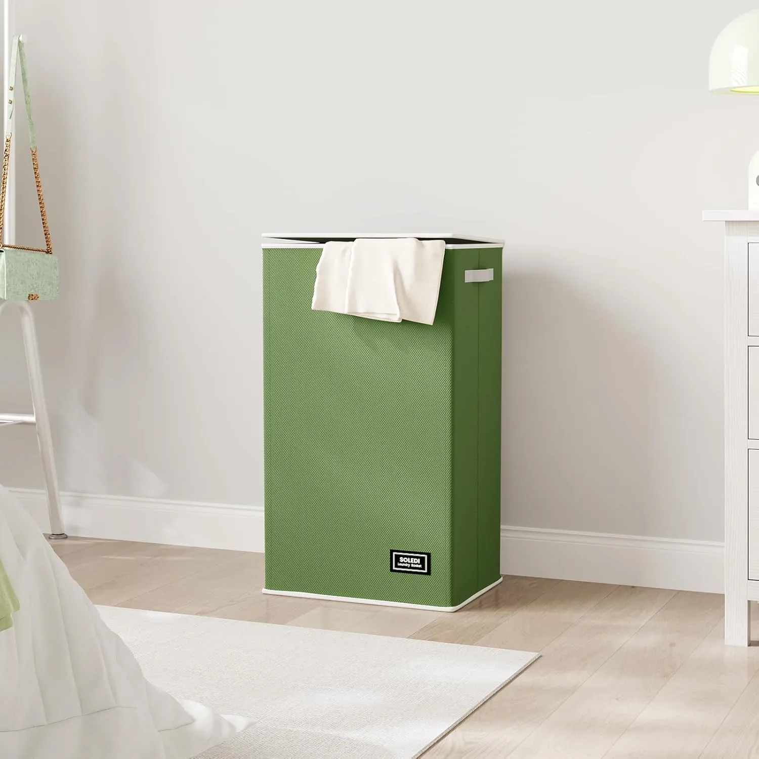 SOLEDI Laundry Hamper with Lid 100L Large & Tall Collapsible Laundry Basket, Clothes Hamper with Bag Removable Easy to Carry, Dirty Hampers for Bedroom, Bathroom, Dorm, College, Dark Green