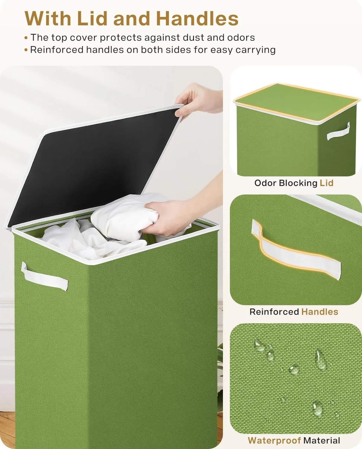 SOLEDI Laundry Hamper with Lid 100L Large & Tall Collapsible Laundry Basket, Clothes Hamper with Bag Removable Easy to Carry, Dirty Hampers for Bedroom, Bathroom, Dorm, College, Dark Green