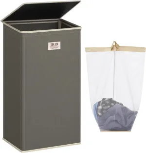 SOLEDI Laundry Hamper with lid, 100L Large Laundry Basket with Removable Bag Easy to Carry, Tall Clothes Hamper,Dirty Hampers for Bedroom, Bathroom, Dorm Cement