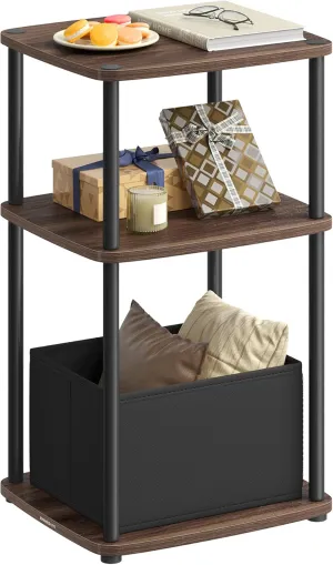 SONGMICS HOME Side Table, 3-Tier Nightstand with Storage, End Table with Fabric Basket, for Bedroom, Living Room, Steel Frame, Superfast Toolless Assembly, Modern, Ebony Walnut ULET286K01