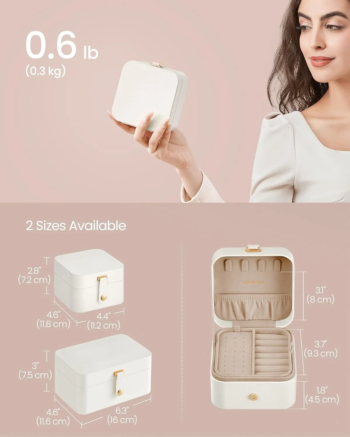 SONGMICS Jewelry Box, Travel Jewelry Case, 2-Layer Jewelry Holder Organizer, Portable Versatile Earring Storage, for Small Accessories, Cloud White UJBC185W03