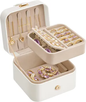 SONGMICS Jewelry Box, Travel Jewelry Case, 2-Layer Jewelry Holder Organizer, Portable Versatile Earring Storage, for Small Accessories, Cloud White UJBC185W03