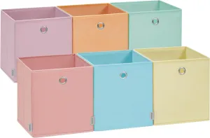 SONGMICS Storage Cubes, Set of 6 Foldable Storage Boxes, 10.2 x 10.2 x 11 Inches, Closet Organizers for Shelf, Rainbow Storage Bins, Colorful Fabric Bins for Bedroom, Living Room URFB226X01