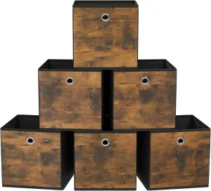 SONGMICS Storage Cubes, Set of 6 Storage Bins with Handles, Foldable Oxford Fabric and Non-Woven Fabric Storage Boxes, 10.2x10.2x11 Inches, Fit Cube Storage Unit, Rustic Brown URFB126B01