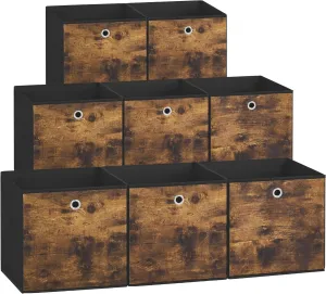 SONGMICS Storage Cubes, Set of 8 Storage Bins, Foldable Fabric Storage Boxes, 13 x 13 x 13 Inches, Fit Cube Storage Unit, for Clothes, Bedroom, Living Room, Rustic Brown and Ink Black URFB833B01